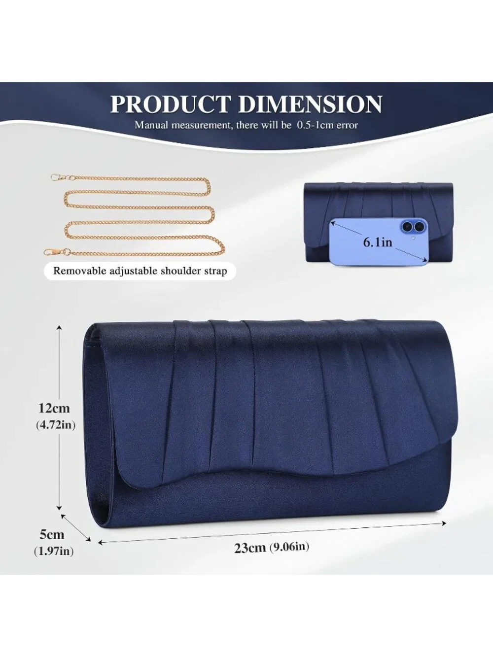 👜 Women's Navy Formal Elegant Evening Bag Magnetic Satin Formal Clutch Purses